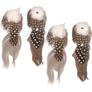 4x Kerstboom decoratie vogeltjes op clip grijs/wit 11 cm - Kerstversiering - Kerstdecoratie dieren