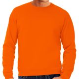 Grote maten sweater / sweatshirt trui oranje met ronde hals voor heren - basic sweaters - oranje supporter / Koningsdag