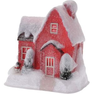 Rood kerstdorp huisje 25 cm type 1 met LED verlichting