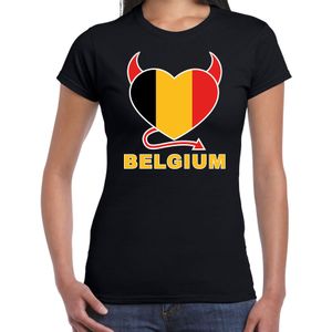 Belgium hart supporter t-shirt zwart EK/ WK voor dames - EK/ WK shirt / outfit