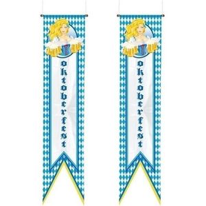 2x Oktoberfest vlaggen banners/wimpels 180 cm - Bierfeest/beieren versiering - Wand/muur/deur decoratie