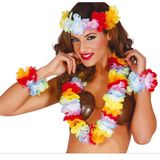 Guirca Hawaii krans/slinger set - 4x - Tropische/zomerse kleuren mix - Hoofd/polsen/hals slingers