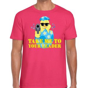 Fout Paas t-shirt roze take me to your leader voor heren - Pasen shirt
