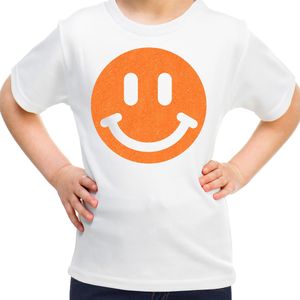 Bellatio Decorations Verkleed T-shirt voor meisjes - smiley - wit - carnaval - feestkleding kind
