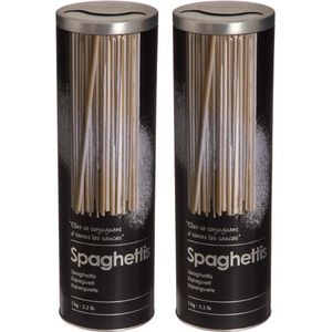 Five Spaghettidoos - 2x - zwart - metaal - relief - Luxe voorraadpot/voorraadbus
