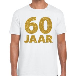 60 jaar goud glitter verjaardag t-shirt wit heren -  verjaardag / jubileum shirts