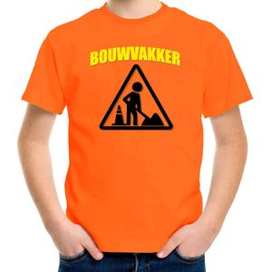 Bouwvakker met werkzaamheden icoon verkleed t-shirt oranje voor kinderen - Bouwvakkers carnaval / feest shirt kleding / kostuum