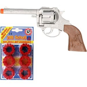Cowboy/politie speelgoed revolver/pistool - metaal - 12 schots ringen plaffertjes - 288 shots