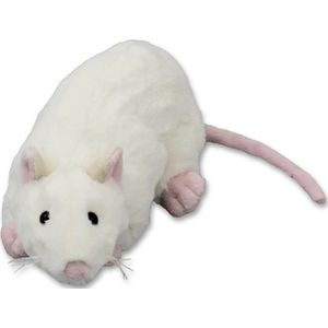 Inware pluche rat knuffeldier - wit - liggend - 20 cm - Dieren knuffels - ratten