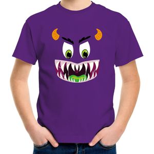 Monster gezicht verkleed t-shirt paars voor kinderen - Carnaval / Halloween shirt / kleding / kostuum