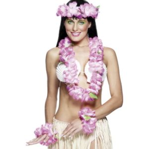 Roze Hawaii kransen verkleed set deluxe - Carnaval verkleedkleding voor dames