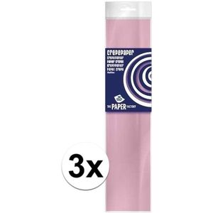 3x Crepe papier plat licht roze 250 x 50 cm - Knutselen met papier - Knutselspullen