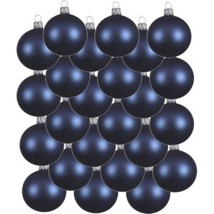 24x Donkerblauwe glazen kerstballen 6 cm - Mat/matte - Kerstboomversiering donkerblauw