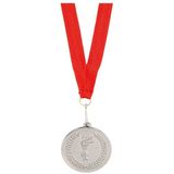 6x stuks sportprijzen medailles goud/zilver/brons aan rood halslint - sportdag - 2x stuks per type