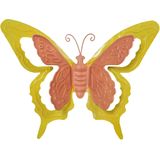 Mega Collections Tuin/schutting decoratie vlinders - metaal - oranje - 24 x 18 cm - 46 x 34 cm