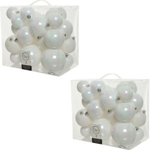 52x Parelmoer witte kunststof kerstballen 6-8-10 cm - Mix - Onbreekbare plastic kerstballen - Kerstboomversiering parelmoer wit