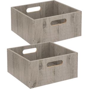 Set van 2x stuks opbergmanden/kastmanden 14 liter grijs van hout 31 cm - Opbergboxen - Vakkenkast manden