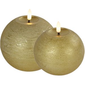 LED bolkaarsen/kaarsen - set van 2x st- goud -  B10 x H11 cm, B12 x H12,5 cm