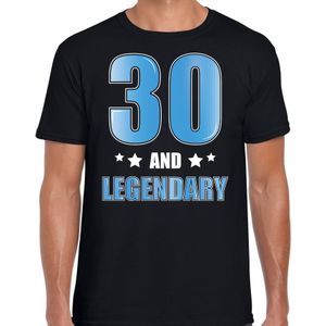 30 and legendary verjaardag cadeau t-shirt / shirt - zwart met blauwe en witte letters - voor heren - 30ste verjaardag kado shirt / outfit
