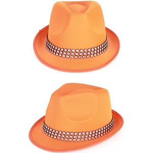 2x stuks oranje verkleed hoedje met zilveren steentjes - Koningsdag - Oranje feestartikelen
