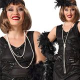 Carnaval verkleed accessoire set - dames hoedje en parelketting - charleston/jaren 20 stijl