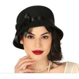 Carnaval verkleed accessoire set - dames hoedje en parelketting - charleston/jaren 20 stijl