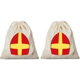 4x Mijter Sinterklaas cadeauzakje met sluitkoord - katoenen / jute zak - Sinterklaas kadozak voor pakjesavond