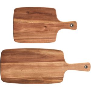 2x Rechthoekige acacia houten snijplanken met handvat 32/52 cm - Zeller - Keukenbenodigdheden - Kookbenodigdheden - Snijplanken/serveerplanken - Houten serveerborden - Snijplanken van hout