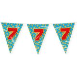 Paperdreams verjaardag 7 jaar thema vlaggetjes - 2x - feestversiering - 10m - folie - dubbelzijdig