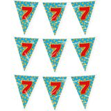 Paperdreams verjaardag 7 jaar thema vlaggetjes - 2x - feestversiering - 10m - folie - dubbelzijdig