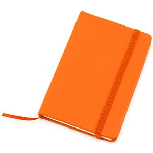 Notitieblokje oranje met harde kaft en elastiek 9 x 14 cm - 100x blanco paginas - opschrijfboekjes
