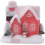 Rood kerstdorp huisje 18 cm type 2 met LED verlichting - kersthuisje