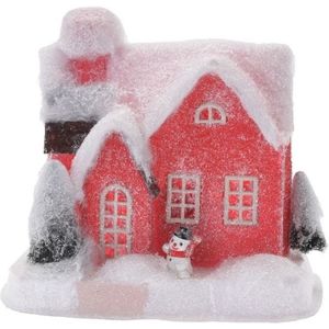 Rood kerstdorp huisje 18 cm type 2 met LED verlichting - kersthuisje