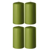 4x Olijf Groene Cilinderkaarsen/Stompkaarsen 6 X 12 cm 45 Branduren - Geurloze Kaarsen Olijf Groen