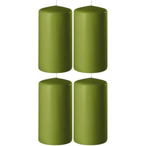 4x Olijf Groene Cilinderkaarsen/Stompkaarsen 6 X 12 cm 45 Branduren - Geurloze Kaarsen Olijf Groen