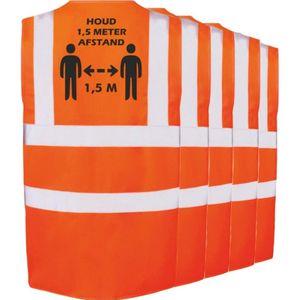 5x Oranje Corona/COVID-19 vesten/hesjes 1,5 meter afstand voor volwassenen - Veiligheidsvest werkkleding - RIVM regels/richtlijnen - Flatten the curve - Stay safe