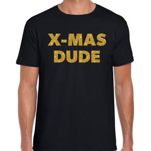 Foute Kerst t-shirt - X-mas dude - gouden glitter letters / zwart voor heren - kerstkleding / Christmas outfit