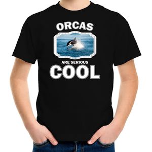 Dieren orka vissen t-shirt zwart kinderen - orcas are serious cool shirt  jongens/ meisjes - cadeau shirt orka/ orka vissen liefhebber - kinderkleding / kleding