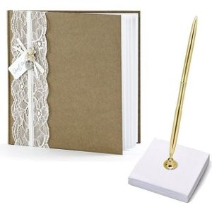 Bruiloft gastenboek vintage met luxe pen incl. houder