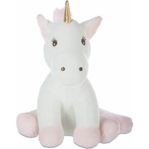 Atmosphera Knuffeldier Eenhoorn/Unicorn Rosy - zachte pluche - fantasy knuffels - wit/roze - 22 cm