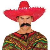 Carnaval verkleed set - Mexicaanse sombrero hoed dia 50 cm met plaksnor - rood - heren