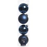 4x stuks glazen kerstballen donkerblauw 10 cm glans en mat - Kerstboomversiering donkerblauw