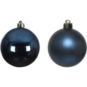 4x stuks glazen kerstballen donkerblauw 10 cm glans en mat - Kerstboomversiering donkerblauw