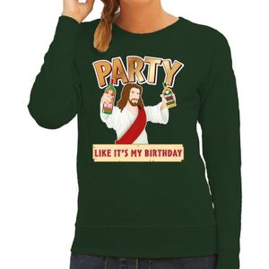 Foute kersttrui / sweater  Party like it is my birthday groen voor dames - kerstkleding / christmas outfit