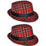 4x stuks al Capone model verkleed hoed Schotse ruit rood - Carnaval hoeden/hoedjes voor volwassenen