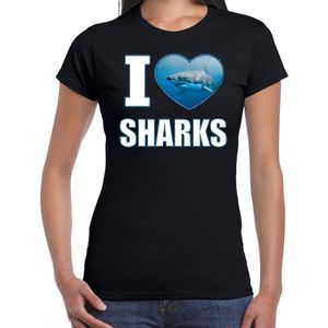 I love sharks t-shirt met dieren foto van een haai zwart voor dames - cadeau shirt haaien liefhebber