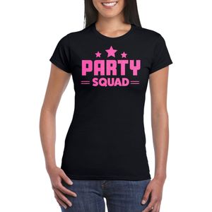 Bellatio Decorations Verkleed T-shirt voor dames - party squad - zwart - roze glitters - carnaval