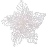4x Kerstboomversiering op clip witte glitter bloemen 23 cm - kerstboom decoratie - witte kerstversieringen