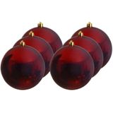 6x Grote donkerrode kunststof kerstballen van 20 cm - glans - donkerrode kerstboom versiering
