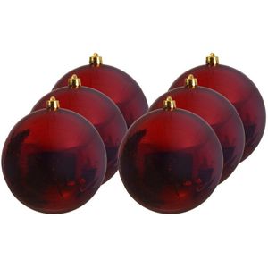 6x Grote donkerrode kunststof kerstballen van 20 cm - glans - donkerrode kerstboom versiering